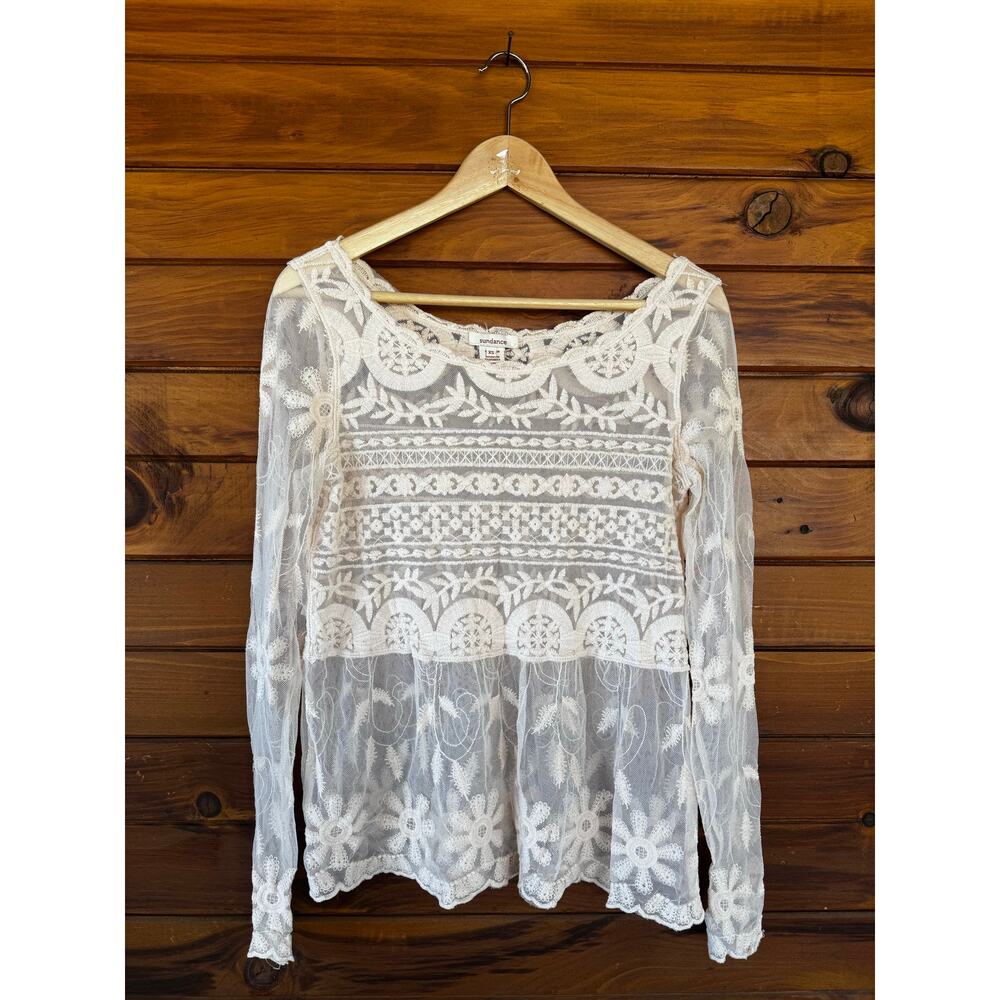 SUNDANCE | Romantic Babydoll Victorian Bateau Neckline Lace Blouse Top XS